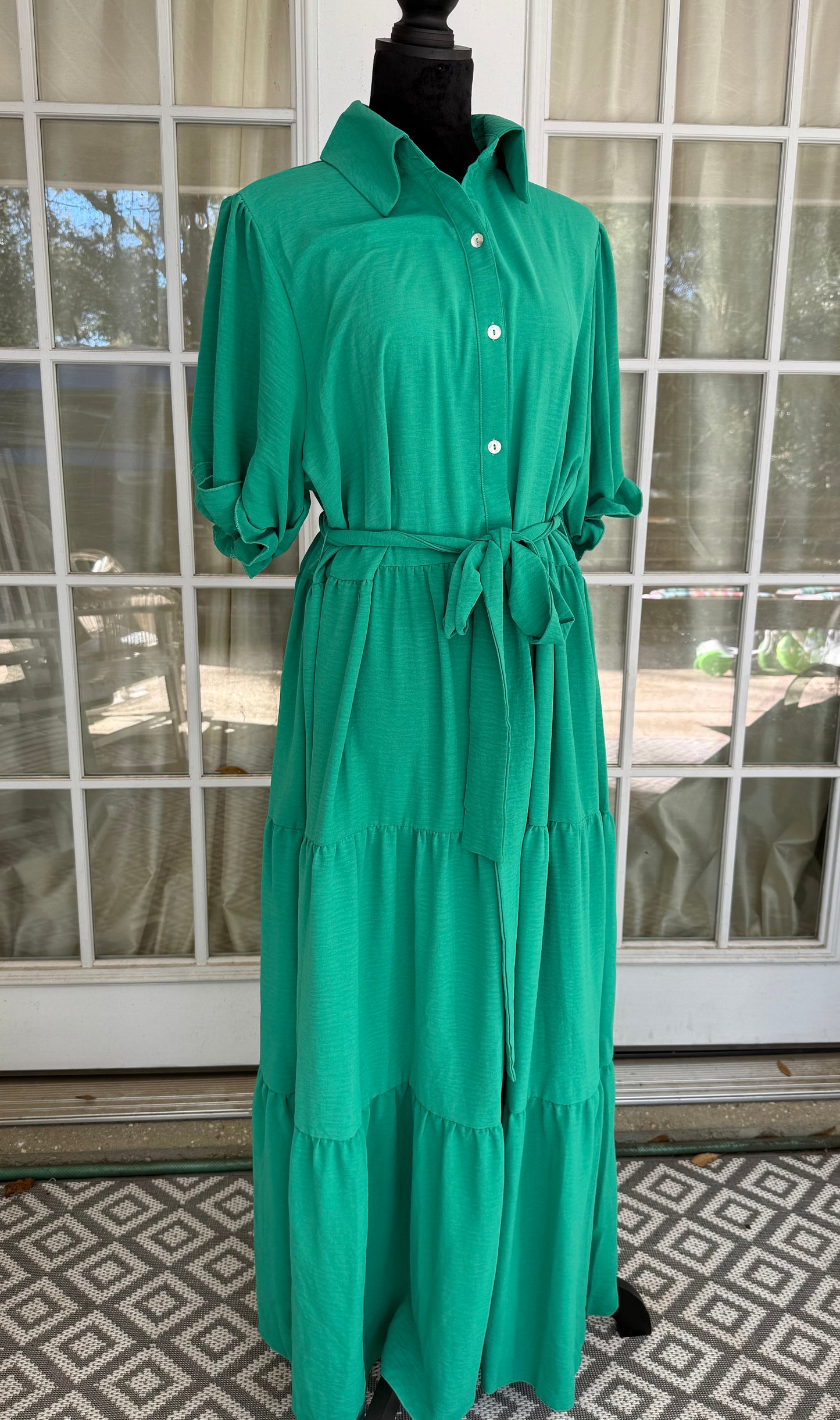 Scrunch Sleeve Maxi Dress-PLUS