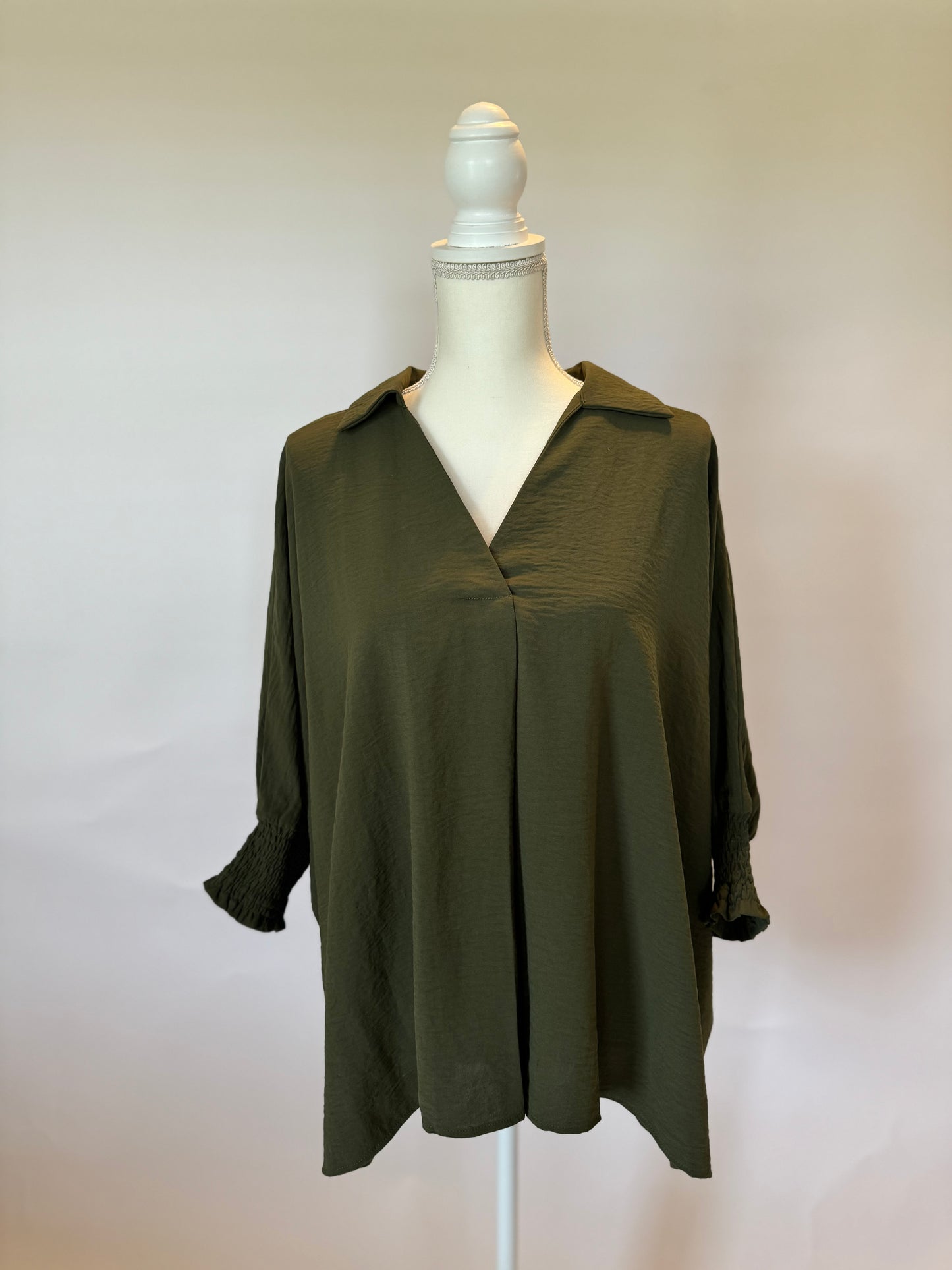 Olive Smocked Top