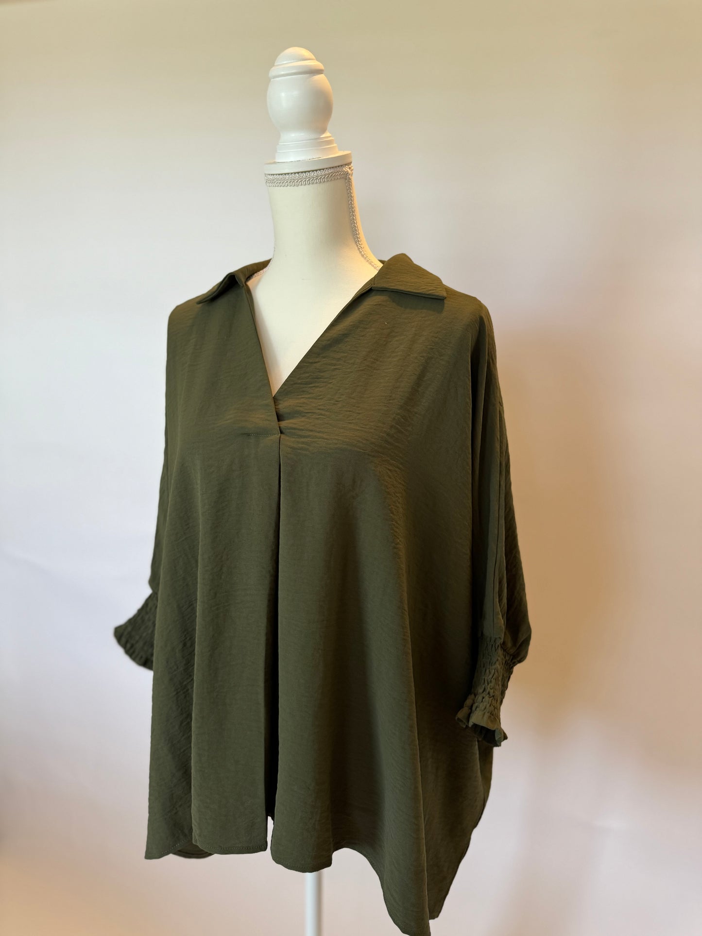 Olive Smocked Top