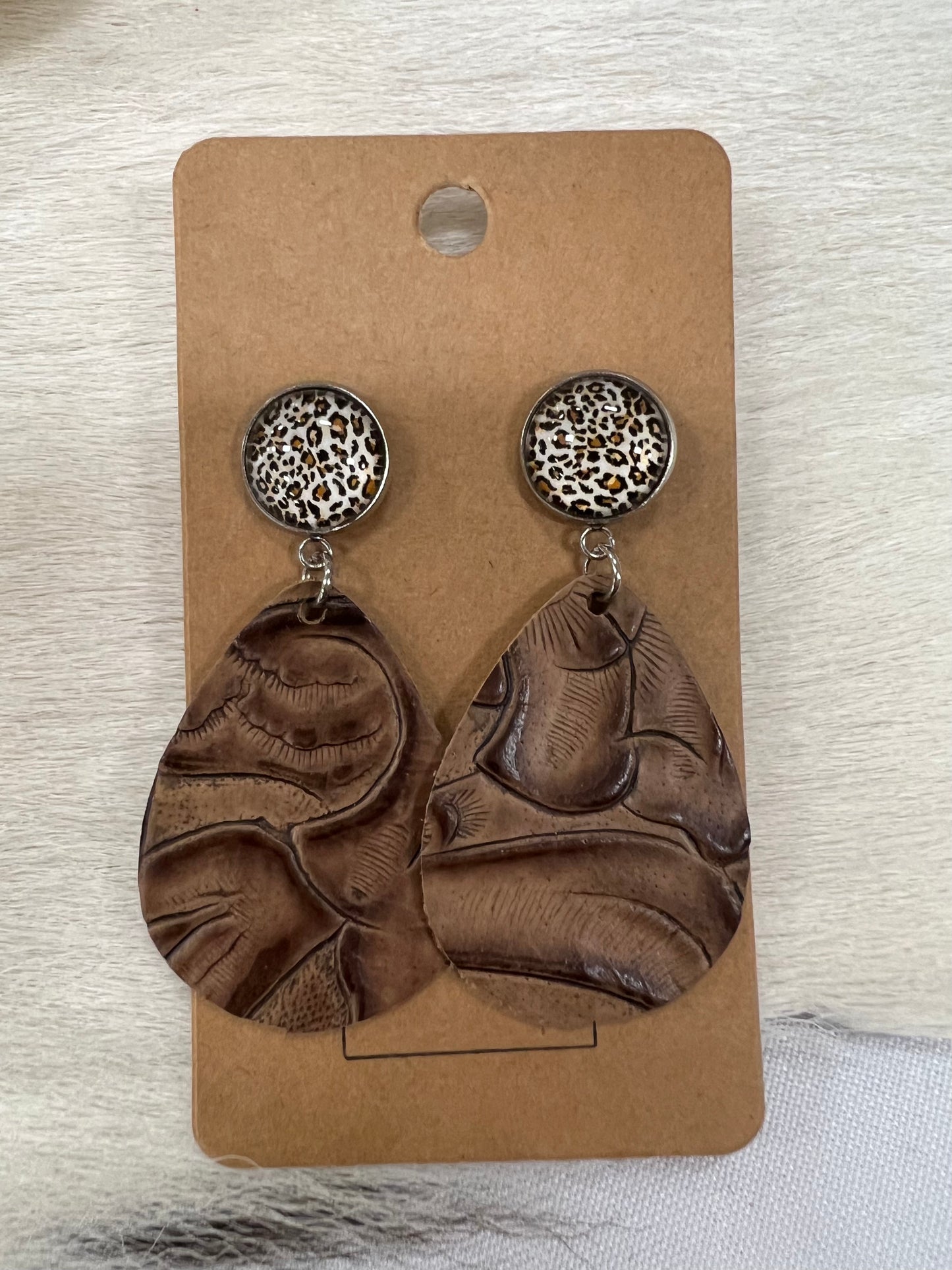 Dark Leopard Embossed Earrings