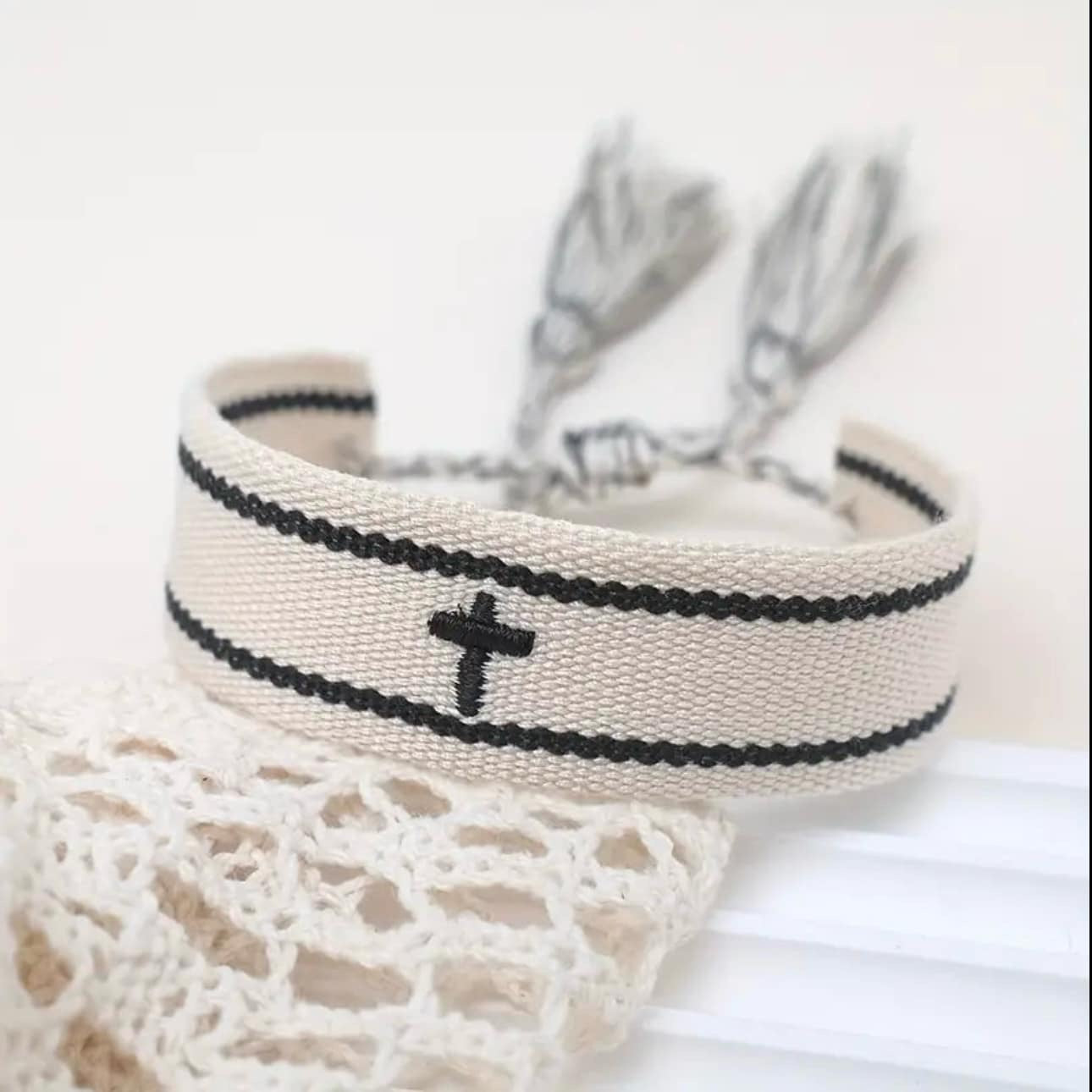 Cross Bracelet- B/W