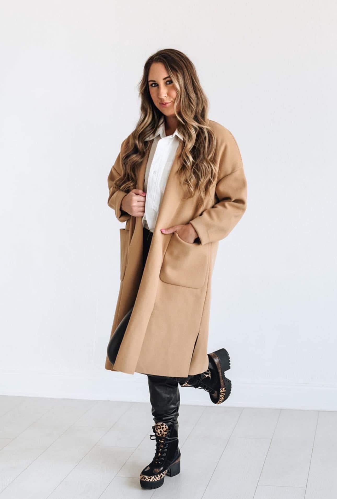 Open Front Coat- Khaki