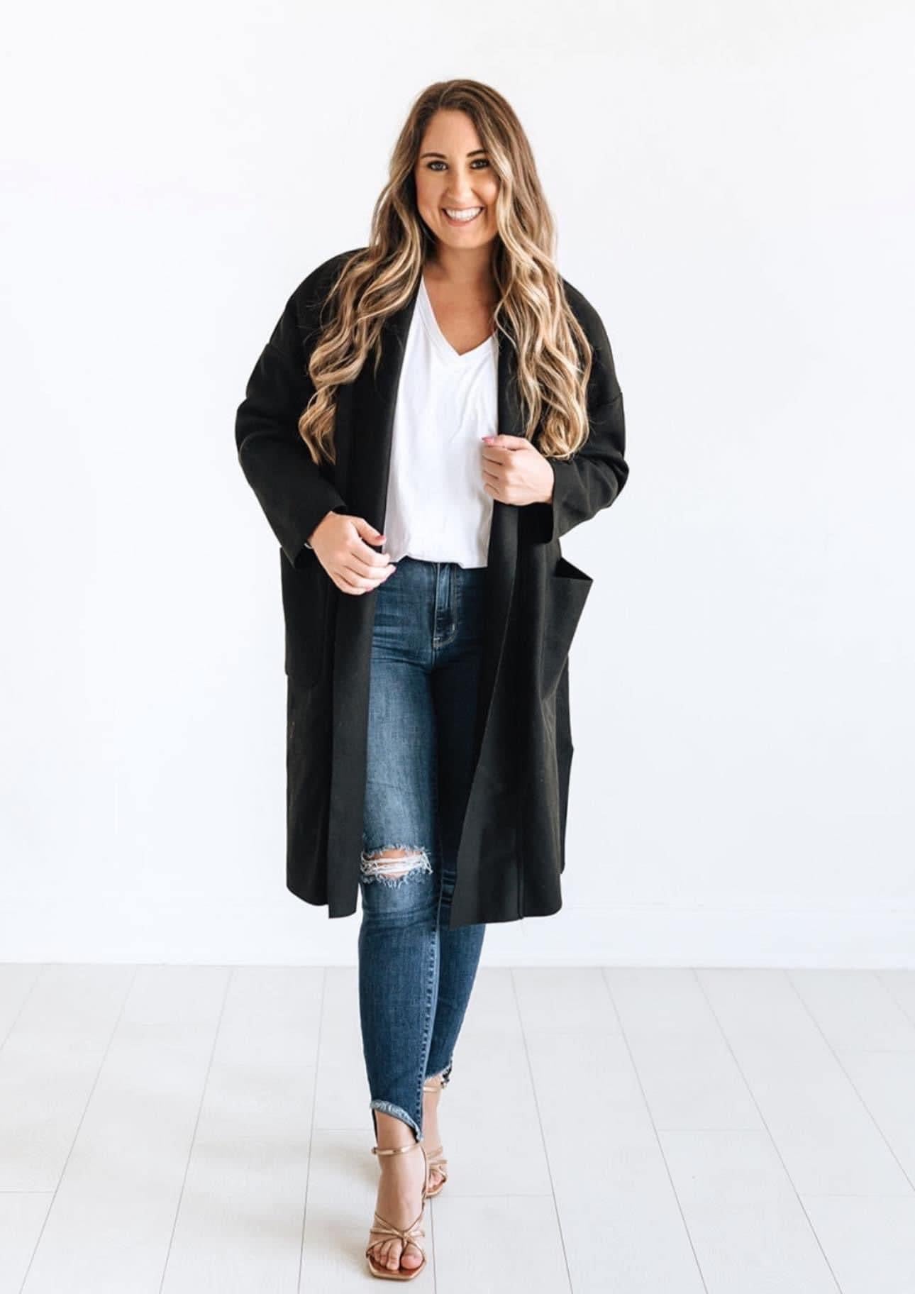 Open Front Coat- Black