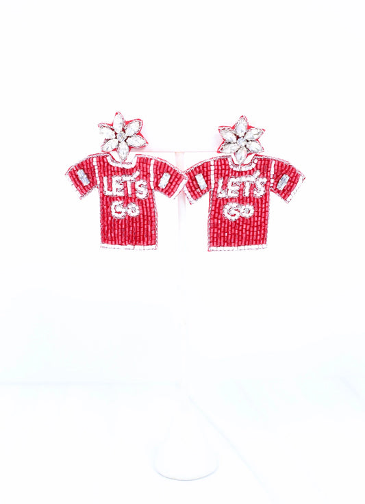 Beaded Jersey Earring- RED/WHITE