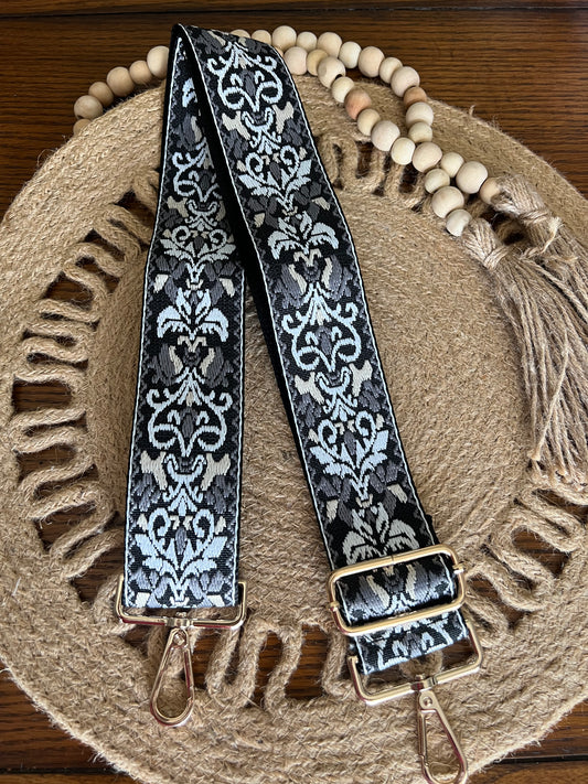 Swirl Crossbody Strap-Black White Gray